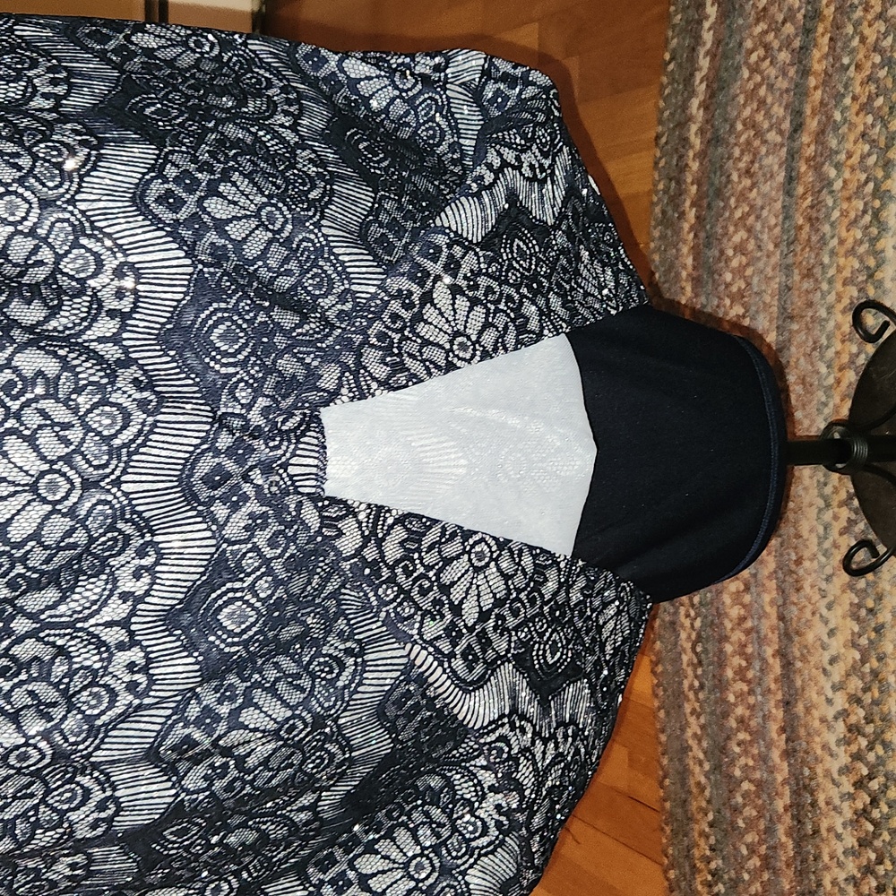 Jessica Howard Elegant Navy Blue  Shimmering Lace Sheath Dress From Macy's - Picture 12 of 16